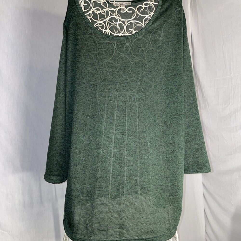 Ultra Teeze Green Heathered Wide Neck 3/4 Sleeve Top Size 2X 96 Poly/4 Spandex